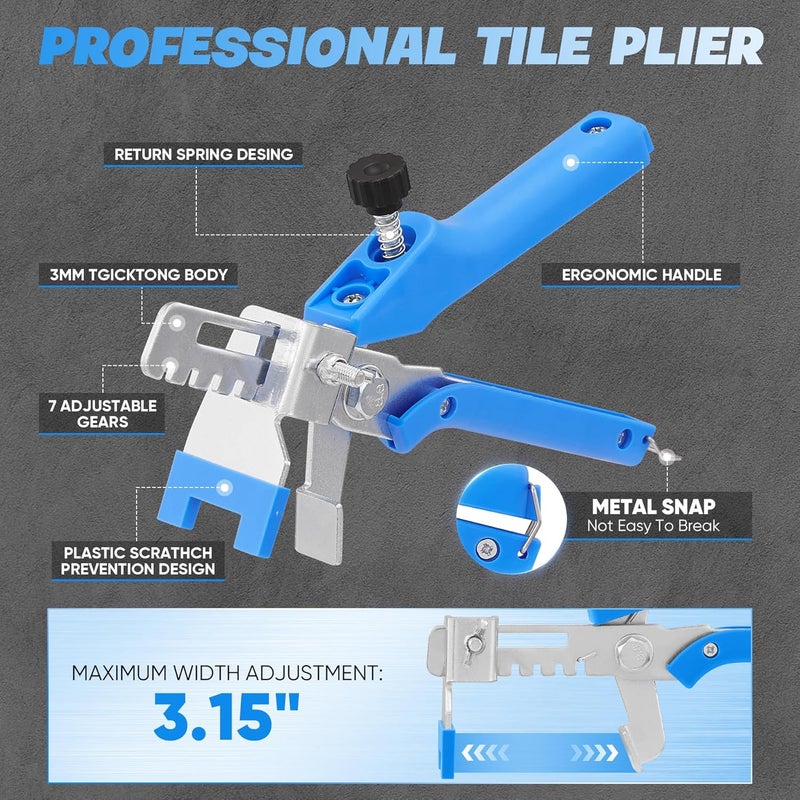Saker Tile Leveling System 1/16 Inch with Tile Plier, 500pcs Tile Leveler Spacers Clips and 100pcs Reusable Wedges for Wall/Floor Tile Adjustment, Tile Tools Set for Ceramic Tile Stone Installation - Image 3